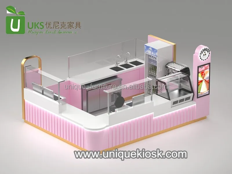 Salad bar Kiosk, Smoothies Display Counter, Juice bar Table with Seats