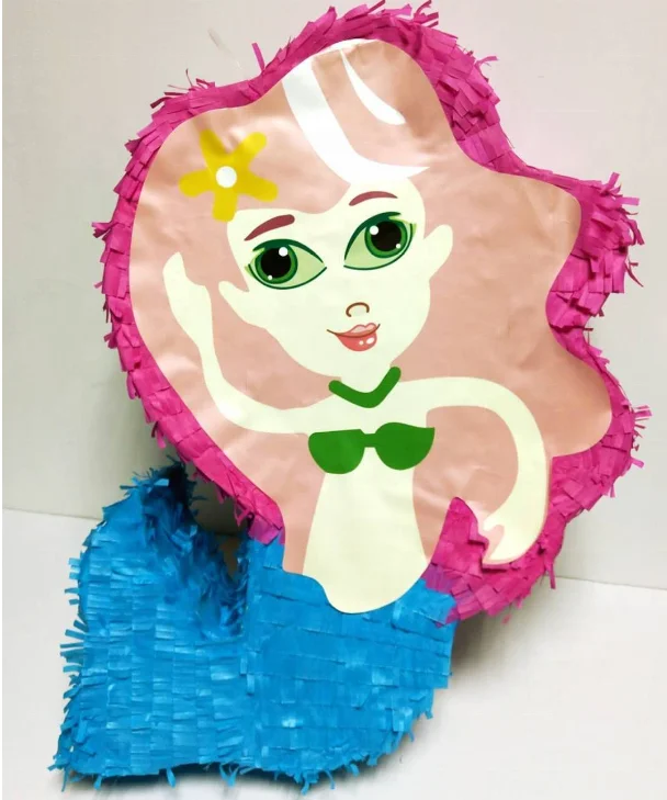 Pafu Kids Birthday Party Supplies Photo Props Paper Pinata for Candy or Toys Cute Colorful Mermaid Girls