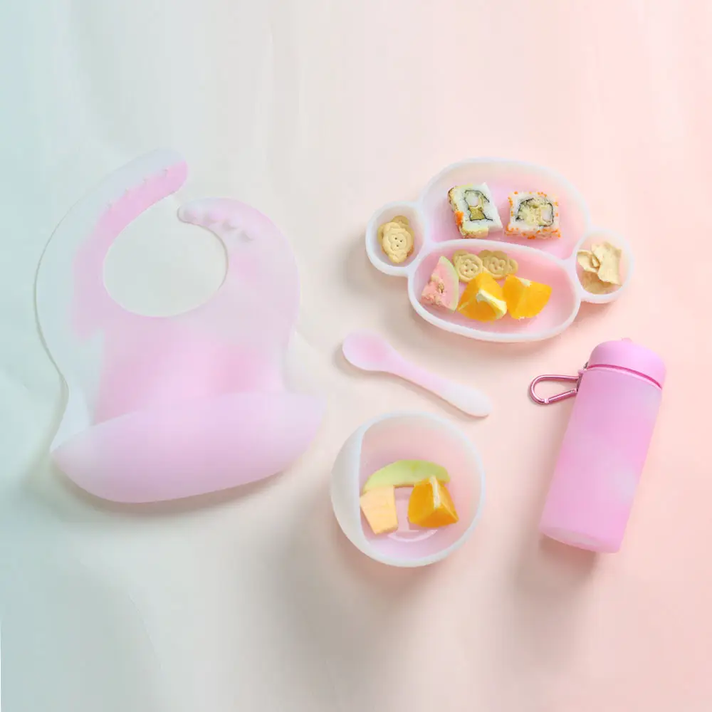 Bpa Freekit Tableware Silicone Set Suction Plate Cup And Suction Bowl And Spoon Bib Biodegradable For Kids Toddlers