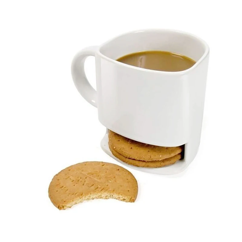 Handmade crack ceramic white blank dunk coffee mug with cookie holder