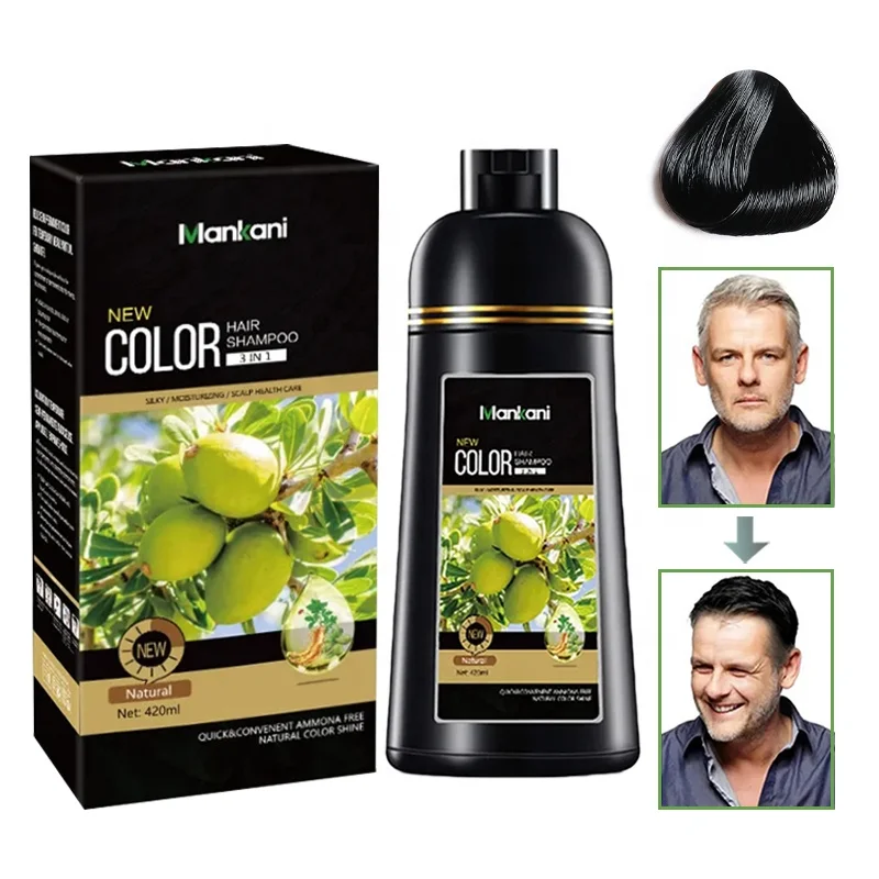 OEM 500ml Herbal Organic Non Allergic Color Hair Dye Shampoo Fast Grey Hair Cover Black Hair Shampoo