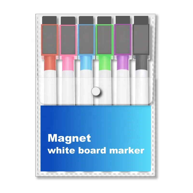 
6 Assorted colors magnetic dry erase marker whiteboard pen 