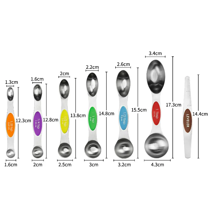 
7 Pack Amazon Best Sell Home Kitchen Accessories Baking Tools Magnet Stainless Steel Measuring Spoons 