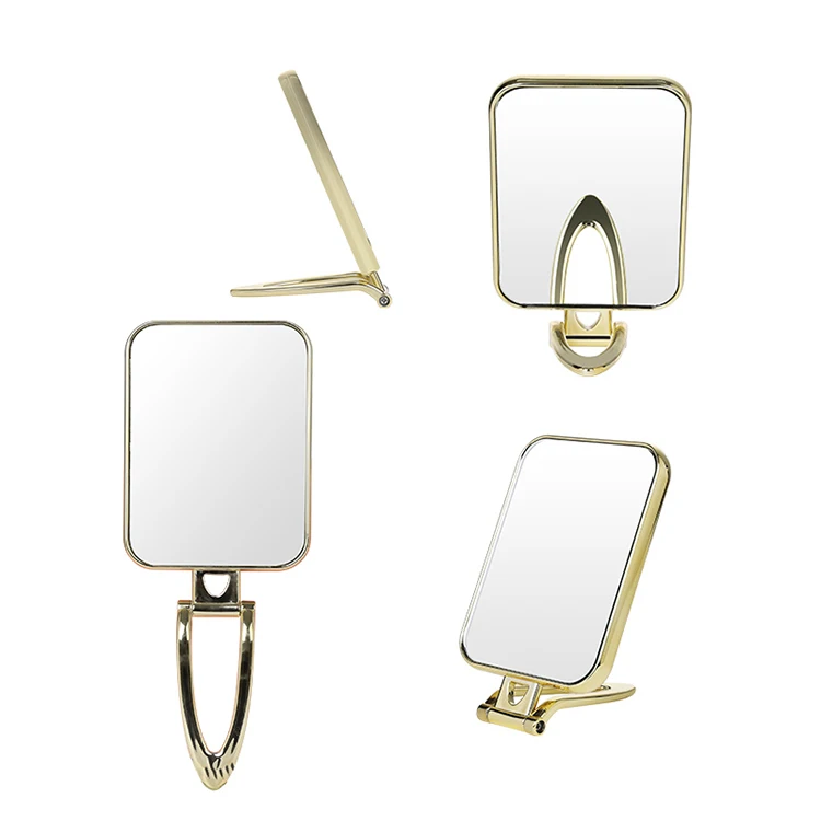 manufacturer custom private label rectangle gold handheld mirror handle multifunction foldable makeup mirror