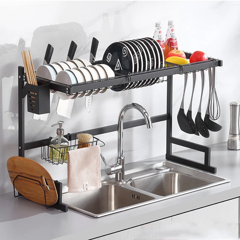2023 Hot Selling Kitchen Cabinet Plate Holder Shelf Bowls Racks Carbon Steel Sink Dish  Storage Rack