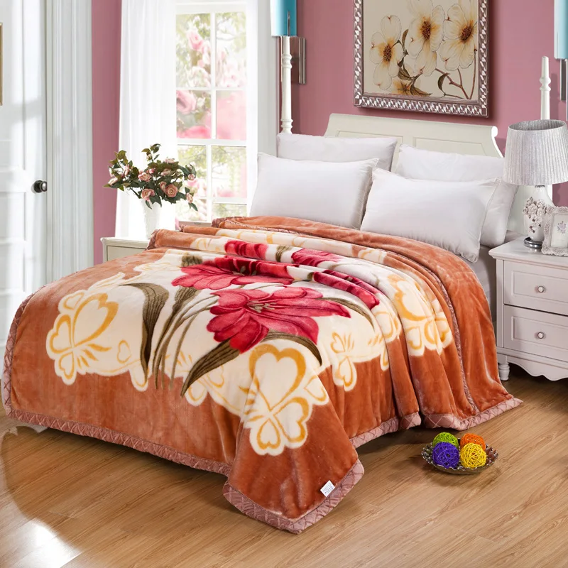 Hot Selling Warm Soft Double Layer Thick Flannel Blanket Korean Raschel Blankets For Winter