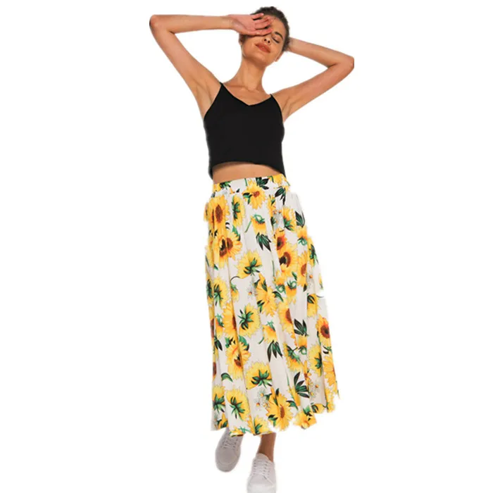 Floral Print Midi Tiered Skirt Maxi Long Skirts For Women