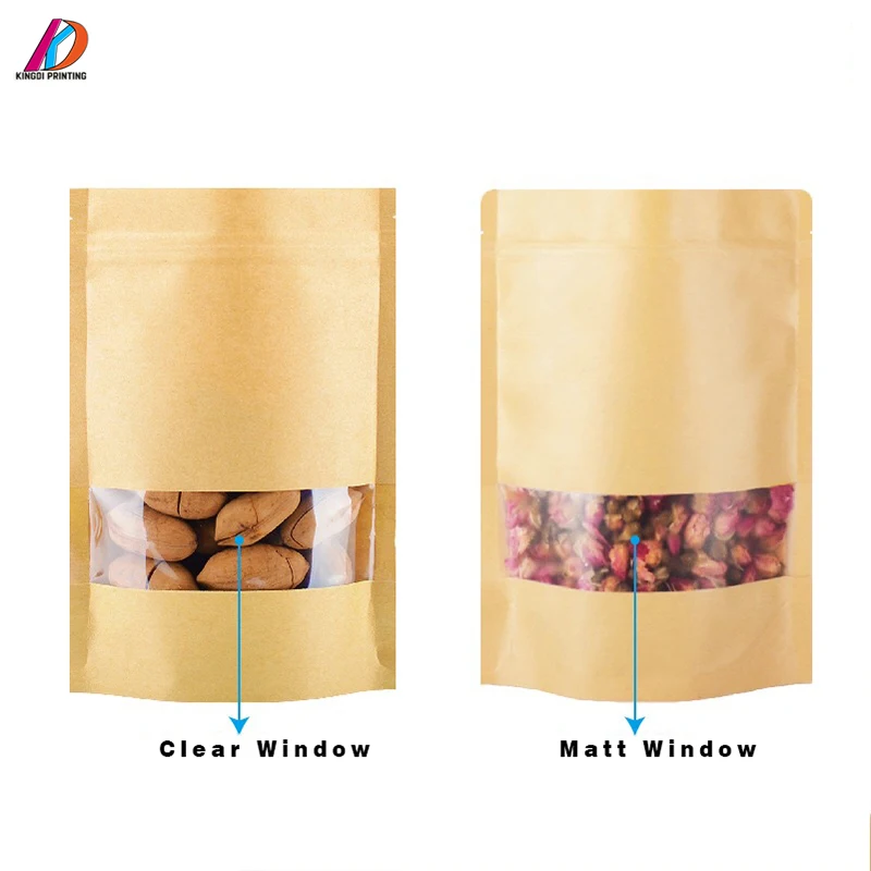 Factory supply custom kraft paper packaging bag stand up pouch with window