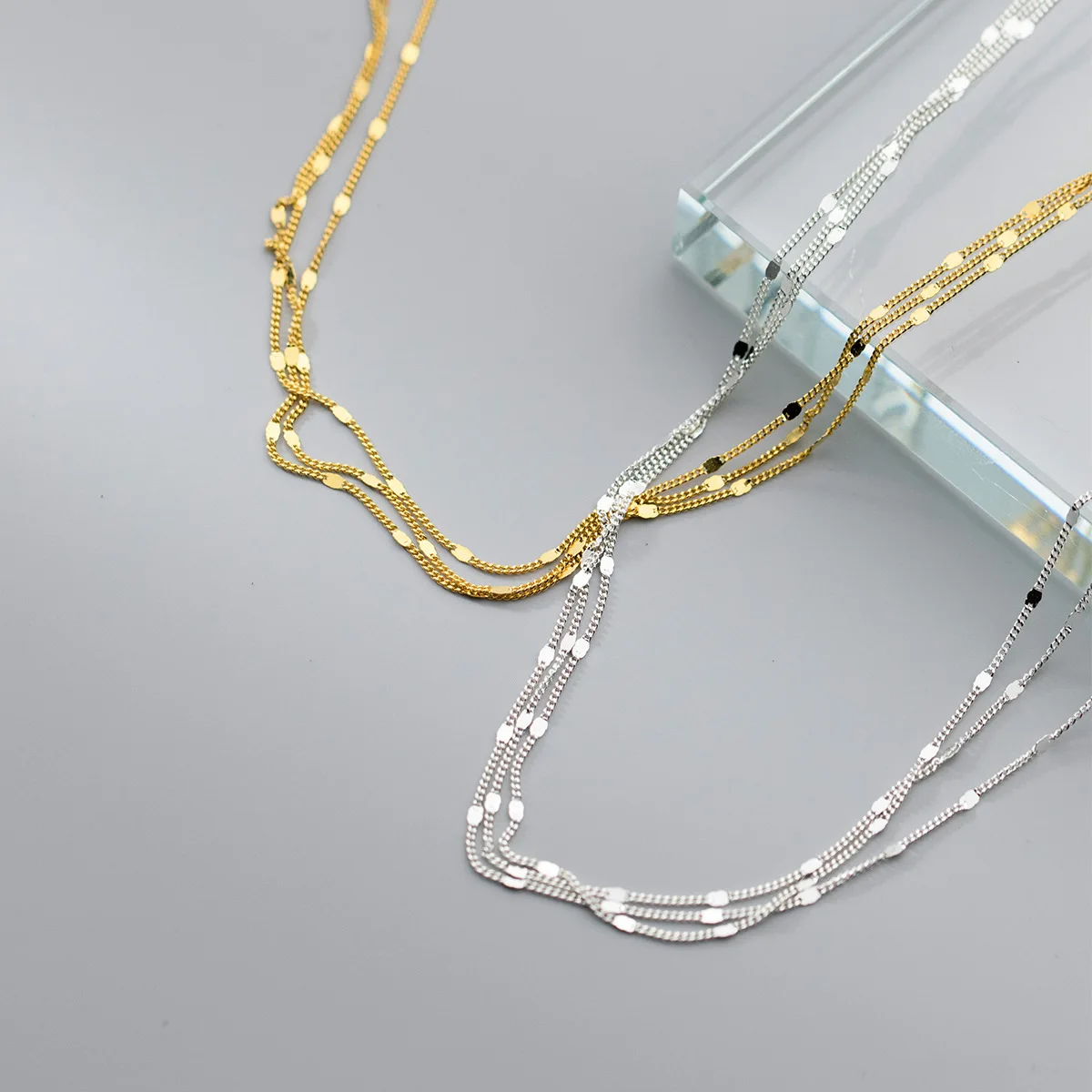 S925 Sterling Silver Multi-layered Clavicle Chain Necklace Fashion Figaro Chain Choker Necklace Jewelry