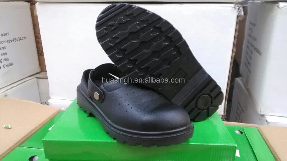 Лидер продаж, Нескользящие черные маслостойкие безопасные сабо для шеф-повара TX, Катар/гостиничная обувь со стальным носком HSW016