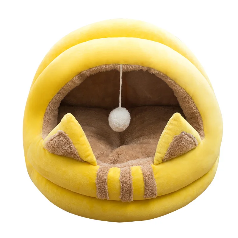Cute Soft Pet nest half-enclosed pet cave Dog bed cats House fluffy Cat cave plush Cat Bed With Ball