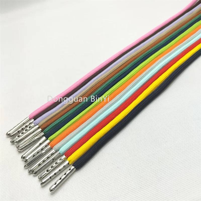 1000 Colors Wholesale 10MM Customized Metal Tips Flat Braided Drawcord Polyester Round Rope With Plastic Tips For Pants