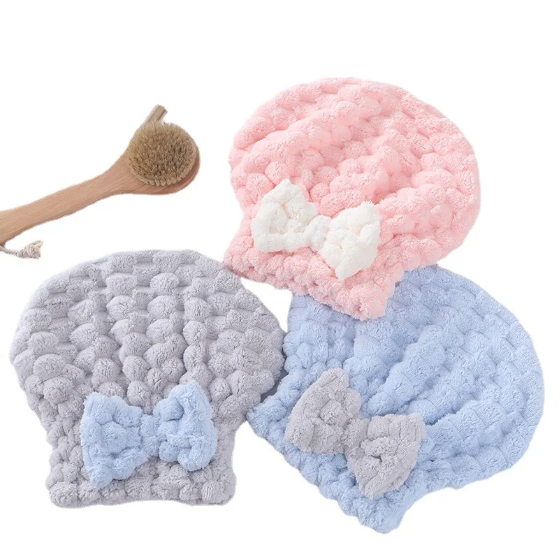 Wholesale Cloud Coral Velvet Bow Princess Dry Hair Cap Thickened Quick Drying Water Absorbing Shower Cap Cute Dry Hair Cap