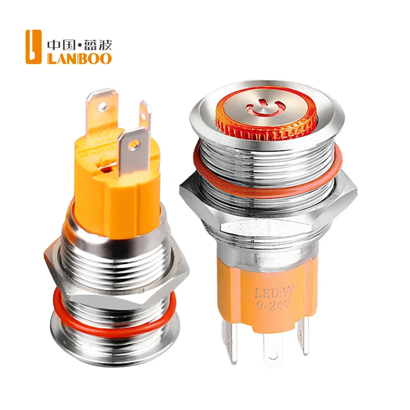 19mm  24v 12v Led illuminated Pushbutton Stainless steel momentary waterproof