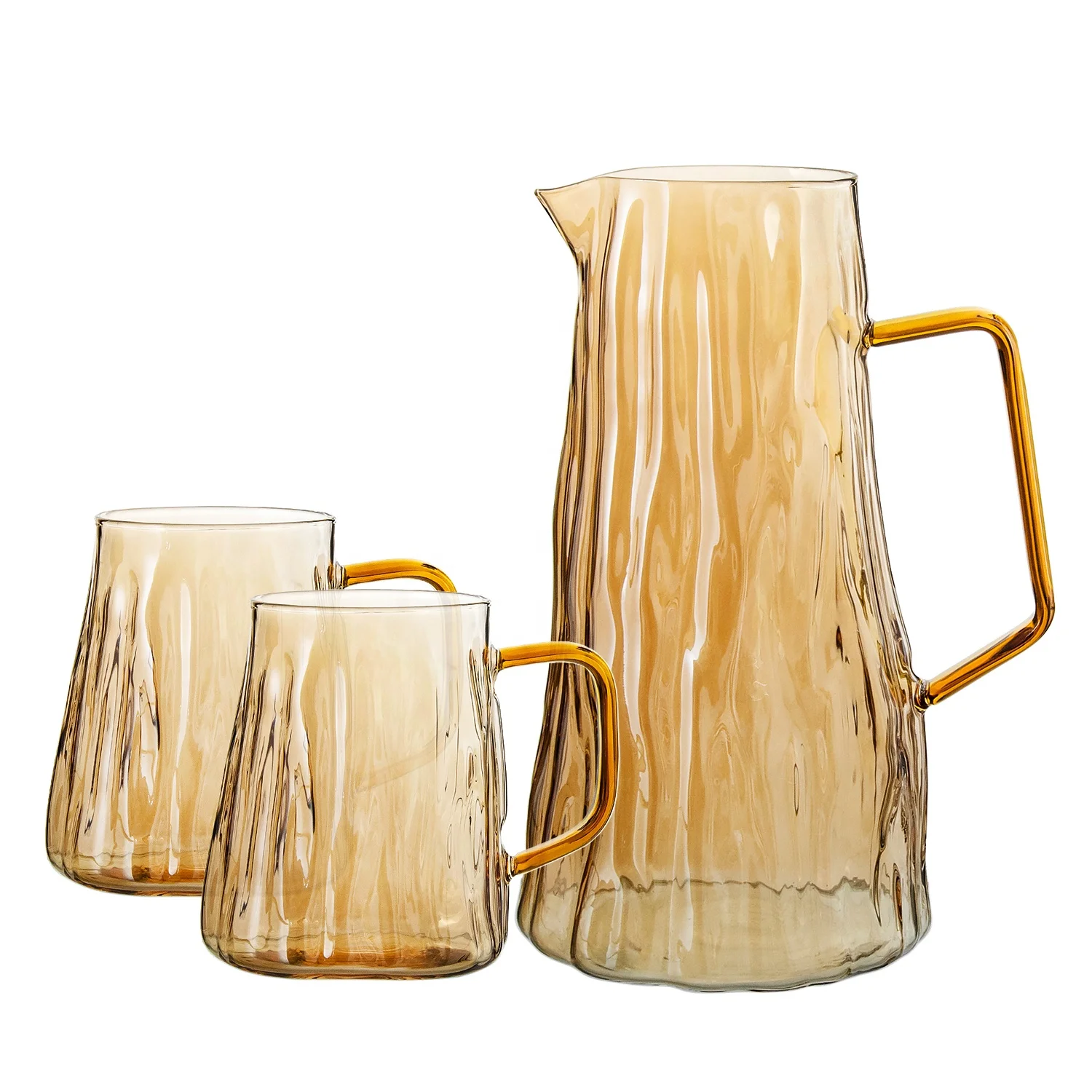 Custom Handmade Borosilicate heat resistant amber Iced Tea milk Glass jug water carafe drinking glass set kitchen Glass Pitcher