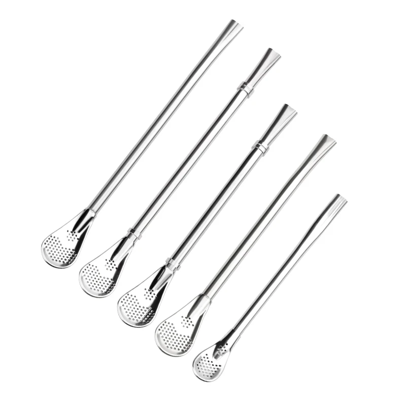 Custom Bar Beverage Accessories Reusable Stainless Steel Straw Spoon Yerba Mate Tea Bombilla Straw Mixing Drink Straw Coffee Spo