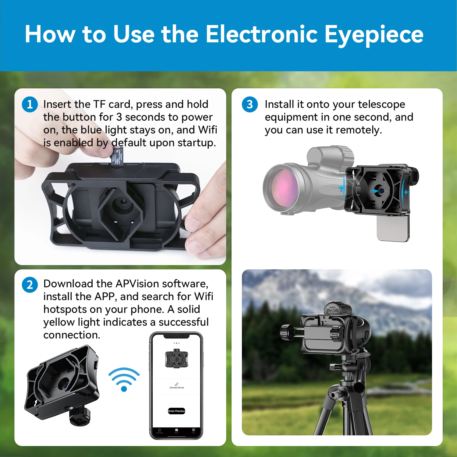 Apexel new Wireless 2K Telescope Camera Capture Stunning Videos and Photos with Electronic 23mm-50mm Eyepiece