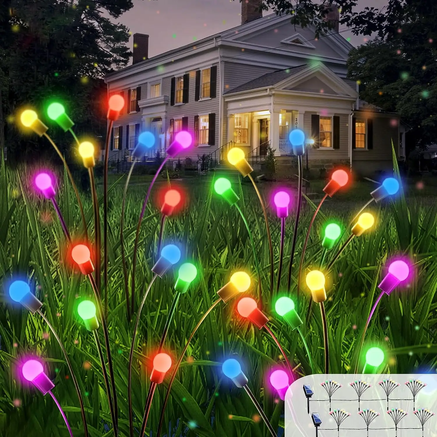 Sway By Wind Solar Panel With 32-LED Bulbs Solar Firefly UV Waterproof IP65 1200mAH Lithium Battery Garden Decorative Lights