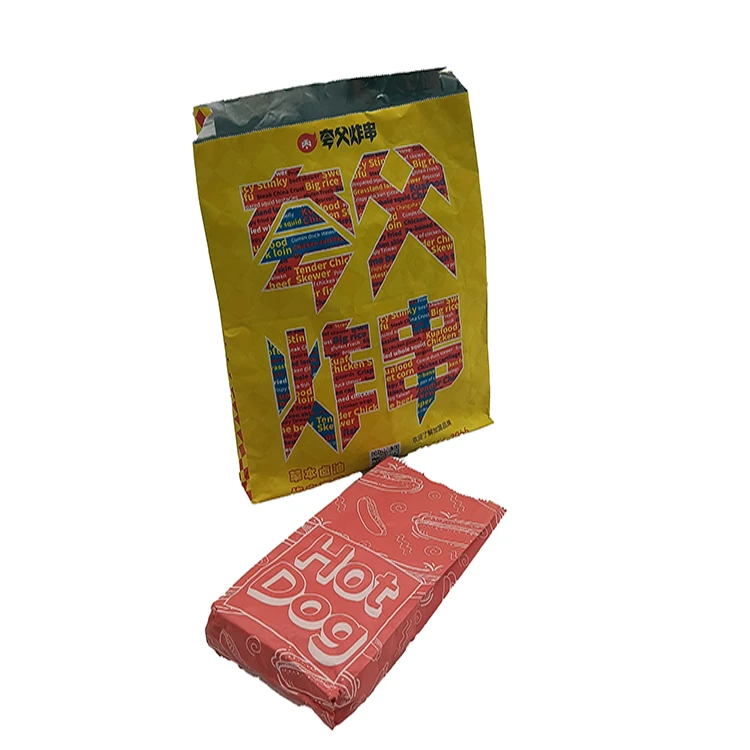 Custom Eco Takeaway Bbq Fast Food Hot Dog Sandwich Burger Packaging Greaseproof Aluminium Foil Lined Chicken Kraft Paper Bags