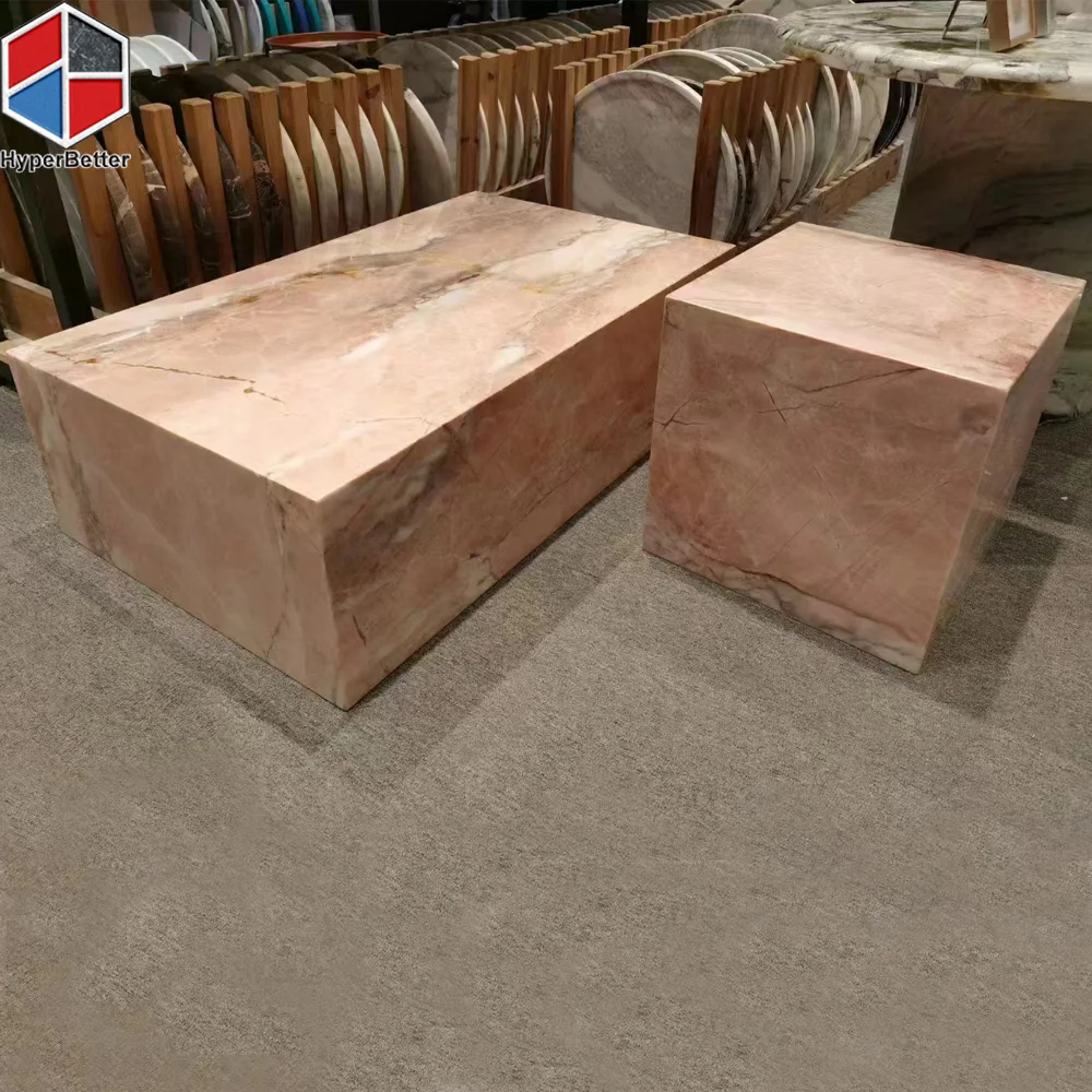 Natural pink marble onyx plinth table and plinth center table