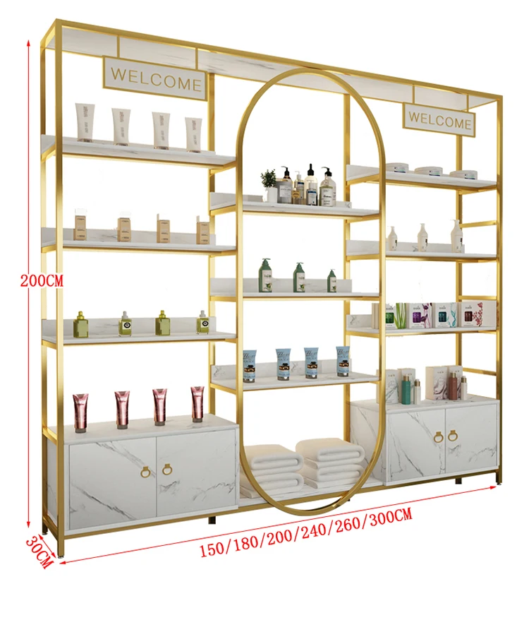 Foshan Meicheng Factory Designed Beauty Nail Salon Stores Products Display Shelf Cosmetic Shop Show Cabinets with Lights