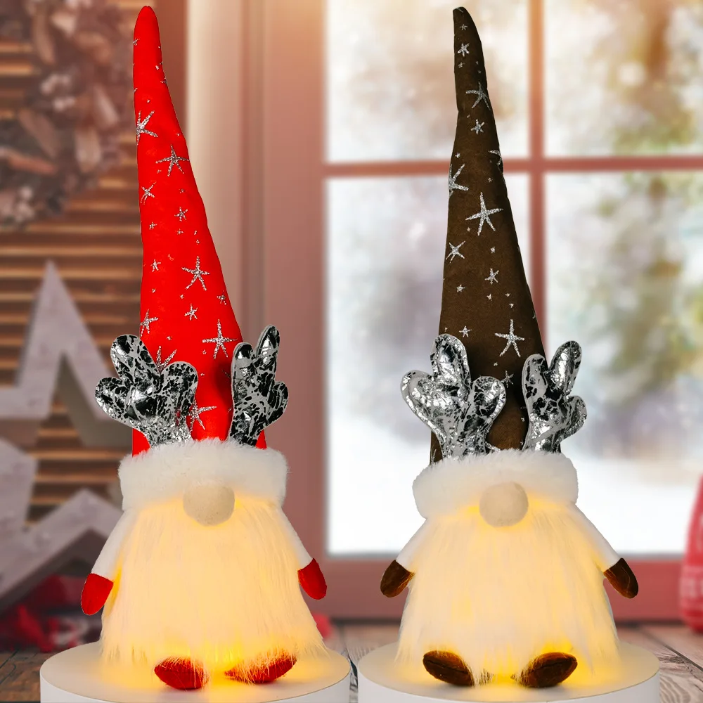New Christmas Santa Elk Faceless Dolls Antlers Gnome With Lights Sitting Luminous Dwarf Elf Christmas Garden Decor Ornaments