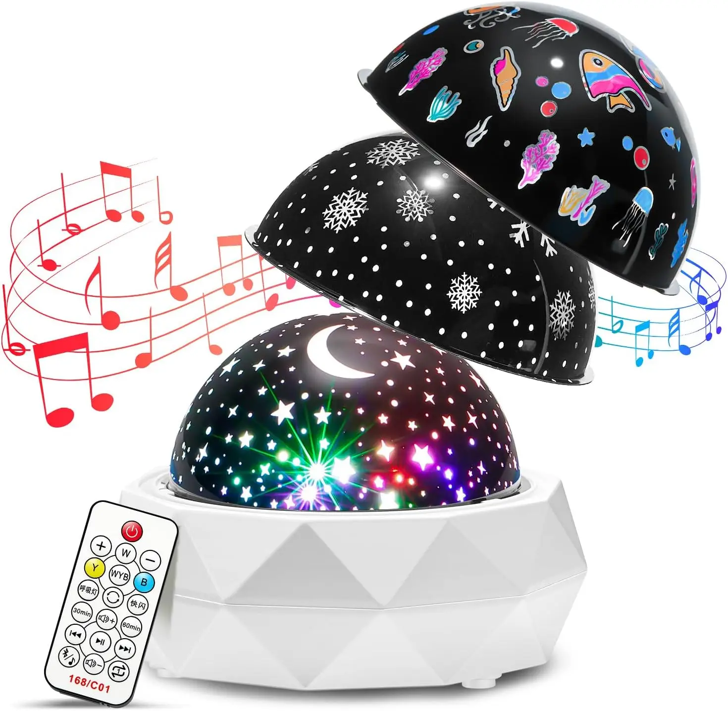 Children Room Night Light Projector 12 white noise 360 Rotating Star Night light USB Rechargeable Ceiling star light