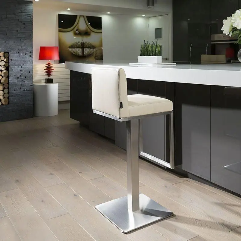 Bar Furniture flat square base stainless steel  fabric look leather bar chair with back