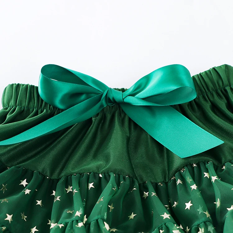 Toddler girls green star print skirts princess dance ballet tutu ball dress party holiday evening bow fluffy tulle ball skirt