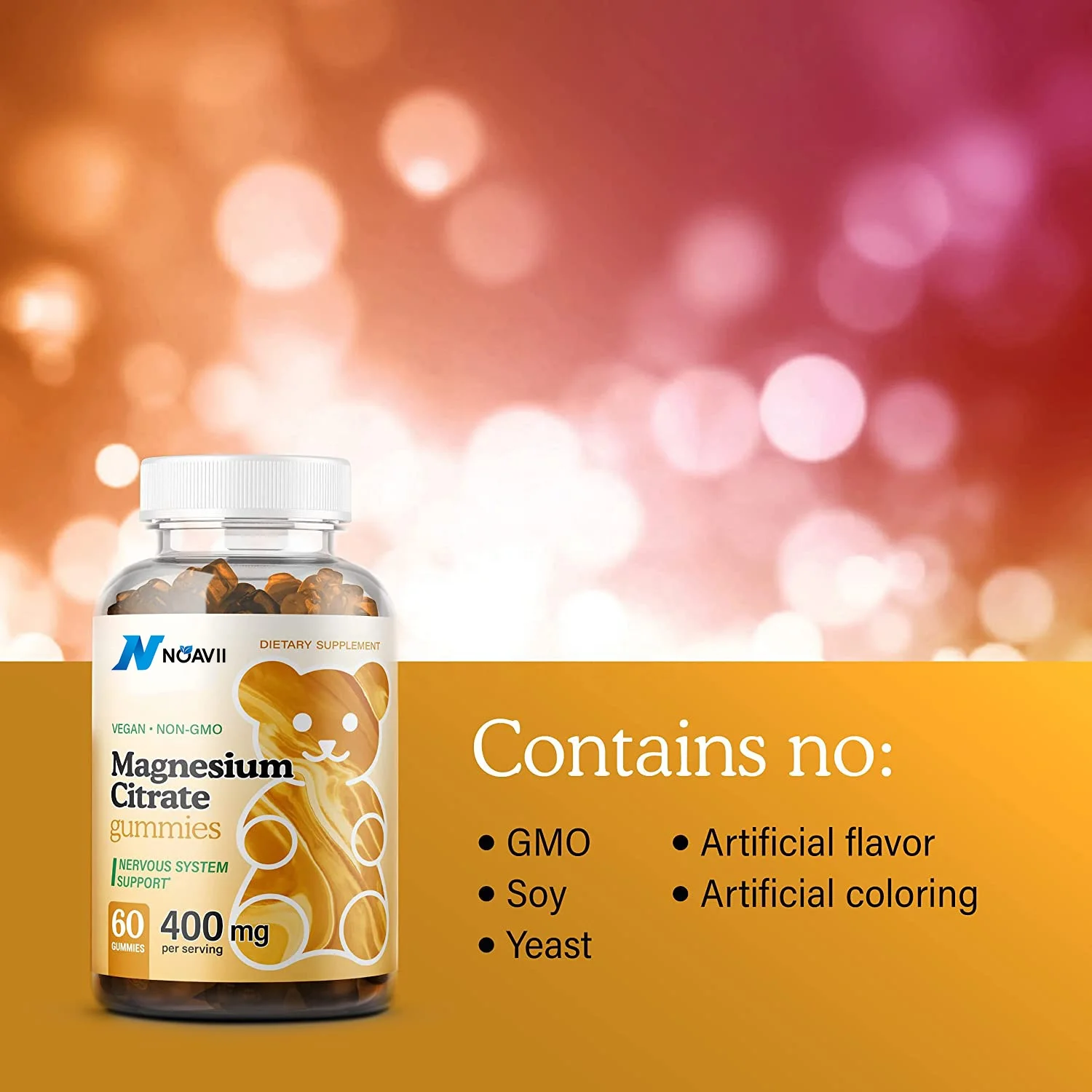 Magnesium Citrate Gummies Daily Dietary Supplement to Support Bones Muscle Function&Cognition Natural Sleep Aid Energy Booster