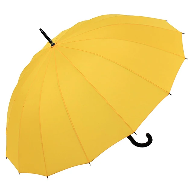 Yubo Auto open 27 inch 16 ribs promotion yellow umbrella strong windproof frame custom logo straight umbrella