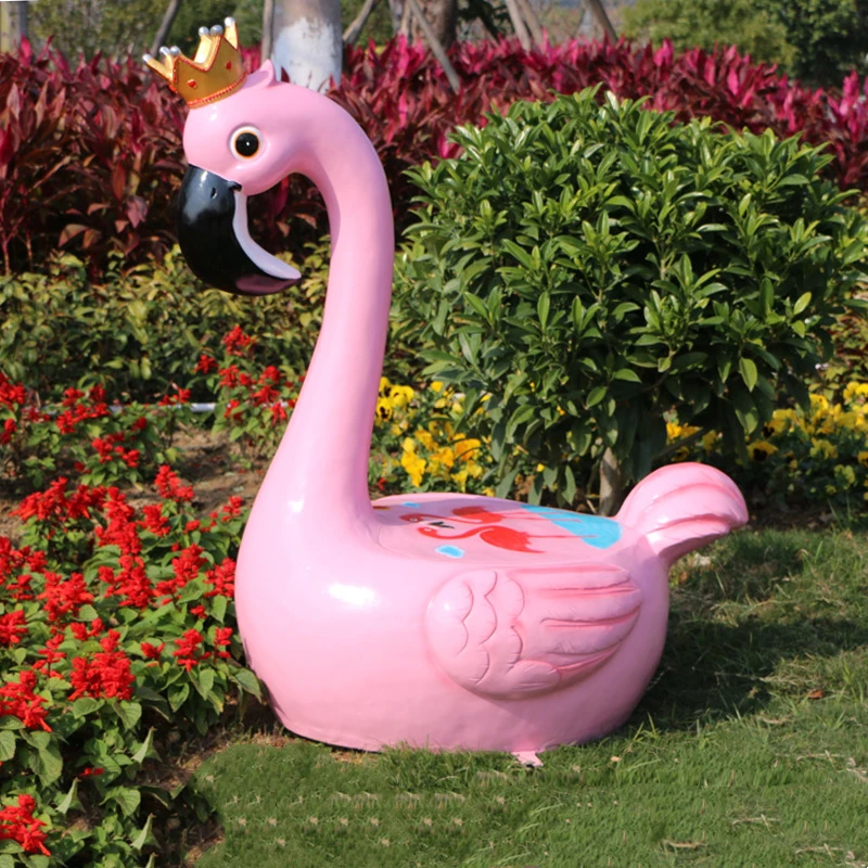 Garden sculpture fiberglass flamingo seat stool outdoor sculptures garden