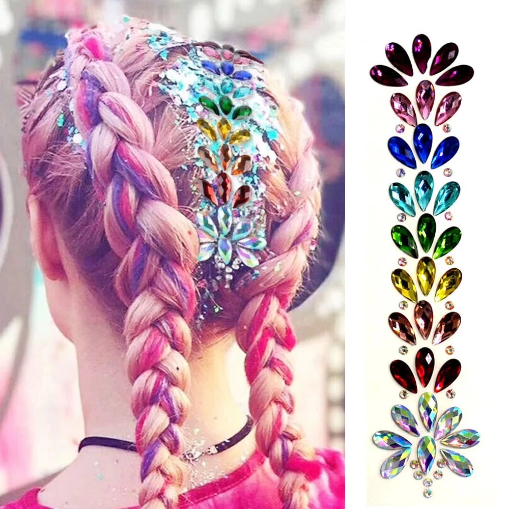 3D Rhinestone Glitter Forehead Body Temporary Tattoo Stickers Fashion Crystal Hair Decoration Stickers For Music Festival