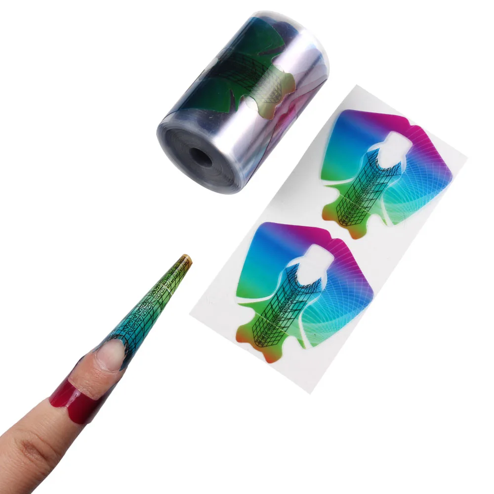 100Pcs Rainbow Fish French Nail Form Tips Acrylic UV Gel Extension Curl Form Building Sticker Art Guide Mold Manicure Stencil