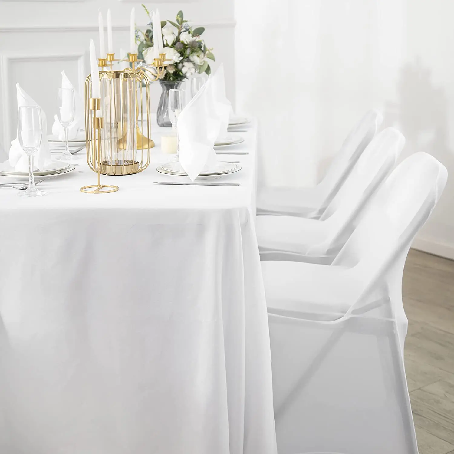 Customize logo color Strong stretch Standard Size white spandex hotel party banquet wedding chair cover