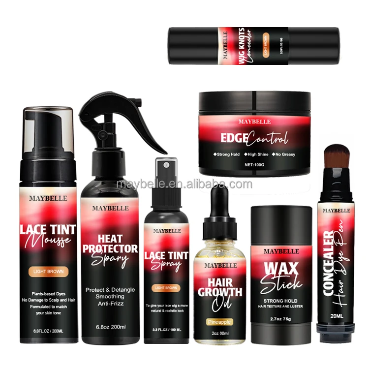 Custom Logo Lace Tint Foam Hair Dye Pen Heat Protectant Spray Strong Hold Wax Stick Edge Control For Hair Wig Install Kit