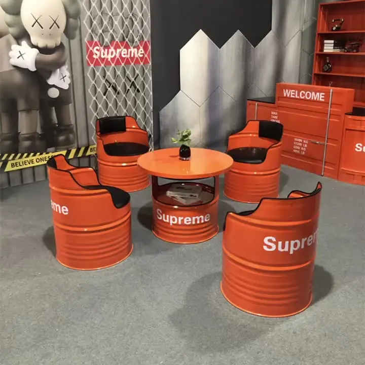 Industrial style oil barrel sofa chair commercial customized booth bar store table and chair combination