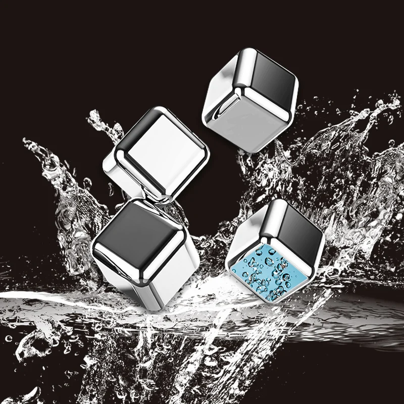 Cube Shape Reusable Stainless Steel Whiskey Stones Ice Cubes Chilling Stones with Tongs Storage Box