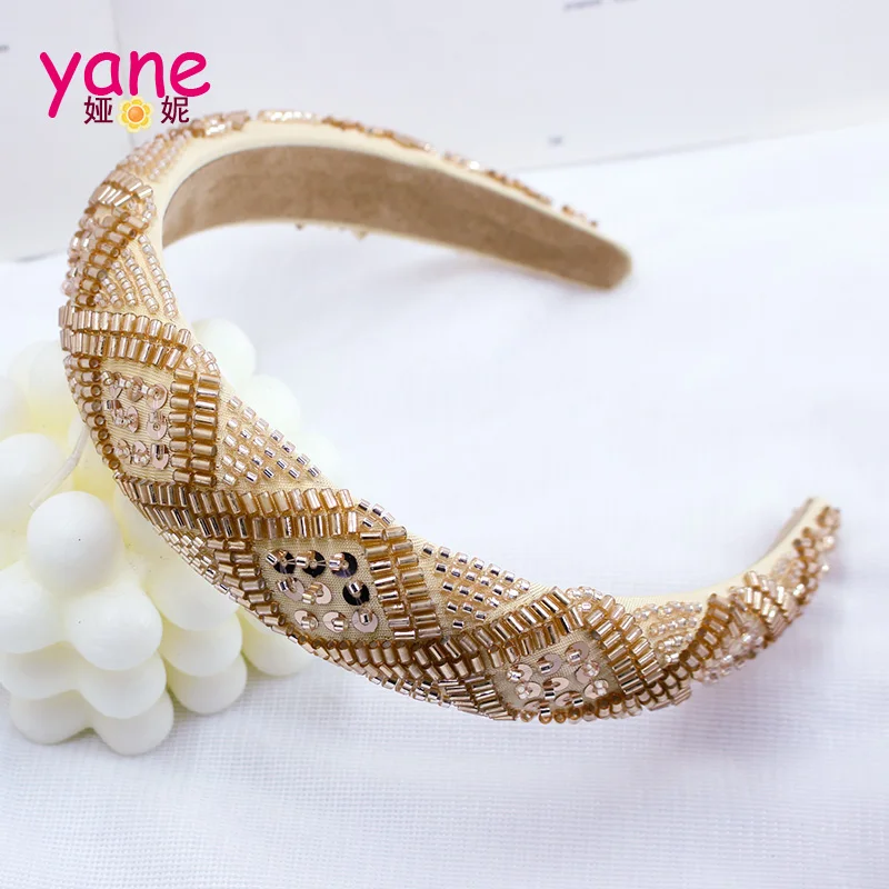 Handmade beaded headband with fashionable plaid sequins hair bands  high-end feel party hair accessories