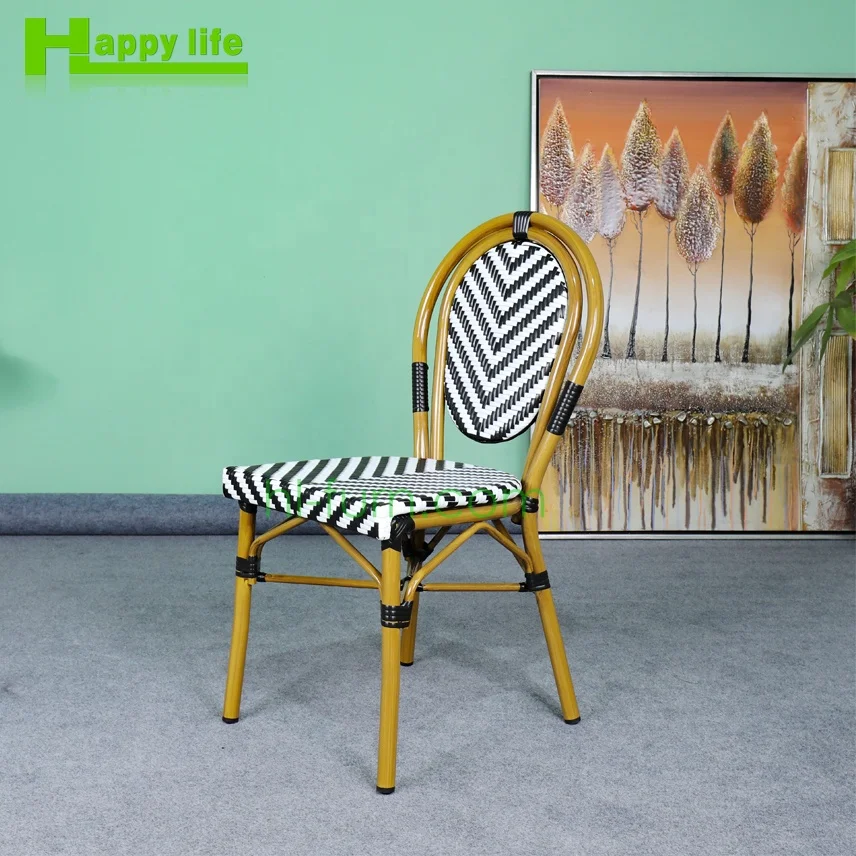 Stackable high quality outdoor furniture dining chair sets for garden restaurant patio with rattan wicker aluminum bamboo metal