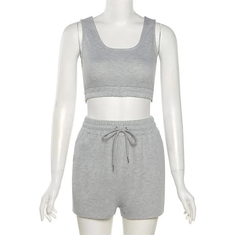 Оптовая продажа 2021, индивидуальный комплект из двух предметов, мягкие летние хлопковые комплекты из полиэстера, соблазнительные короткие комплекты из двух предметов стандартного кроя для женщин