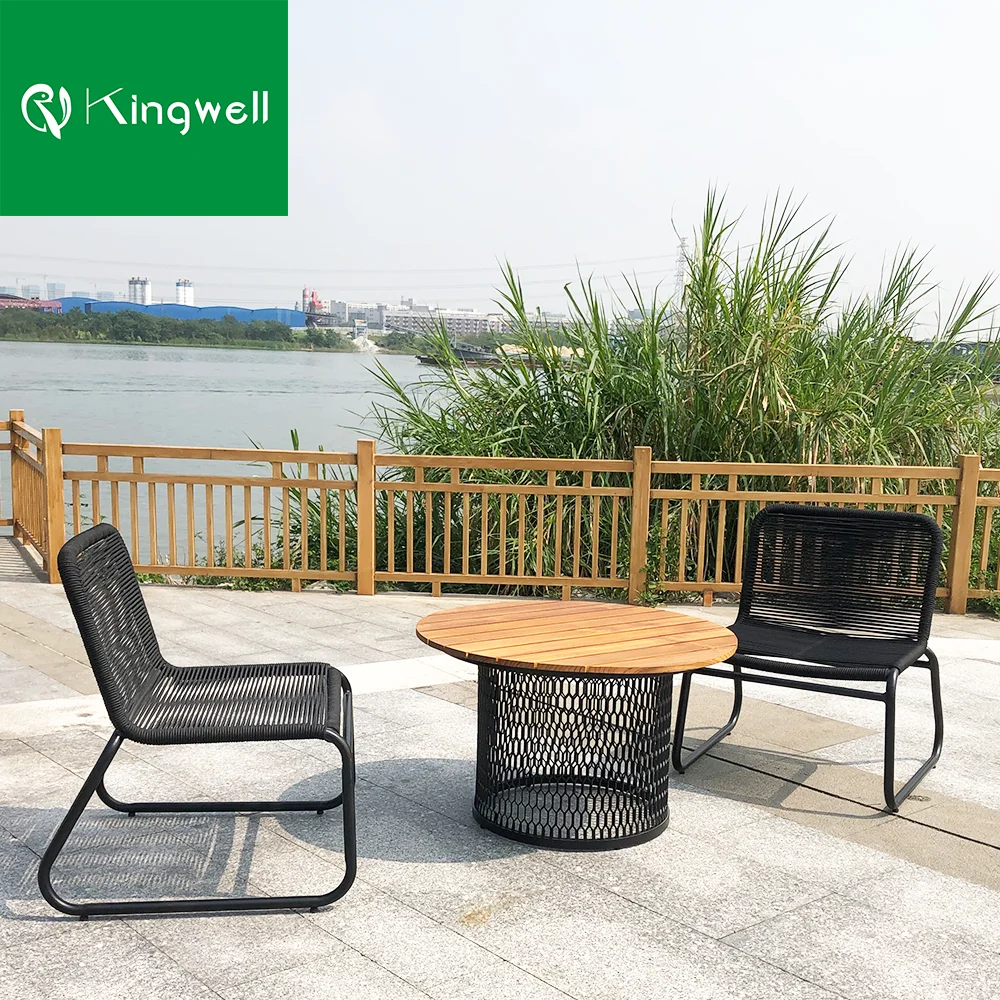 Aluminum garden furniture round teak wood table with relax chairs