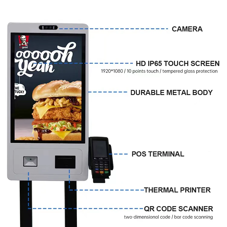 Touchwo wall mounted pay kiosk self order payment terminal ordering machine self-service kiosk for restaurant