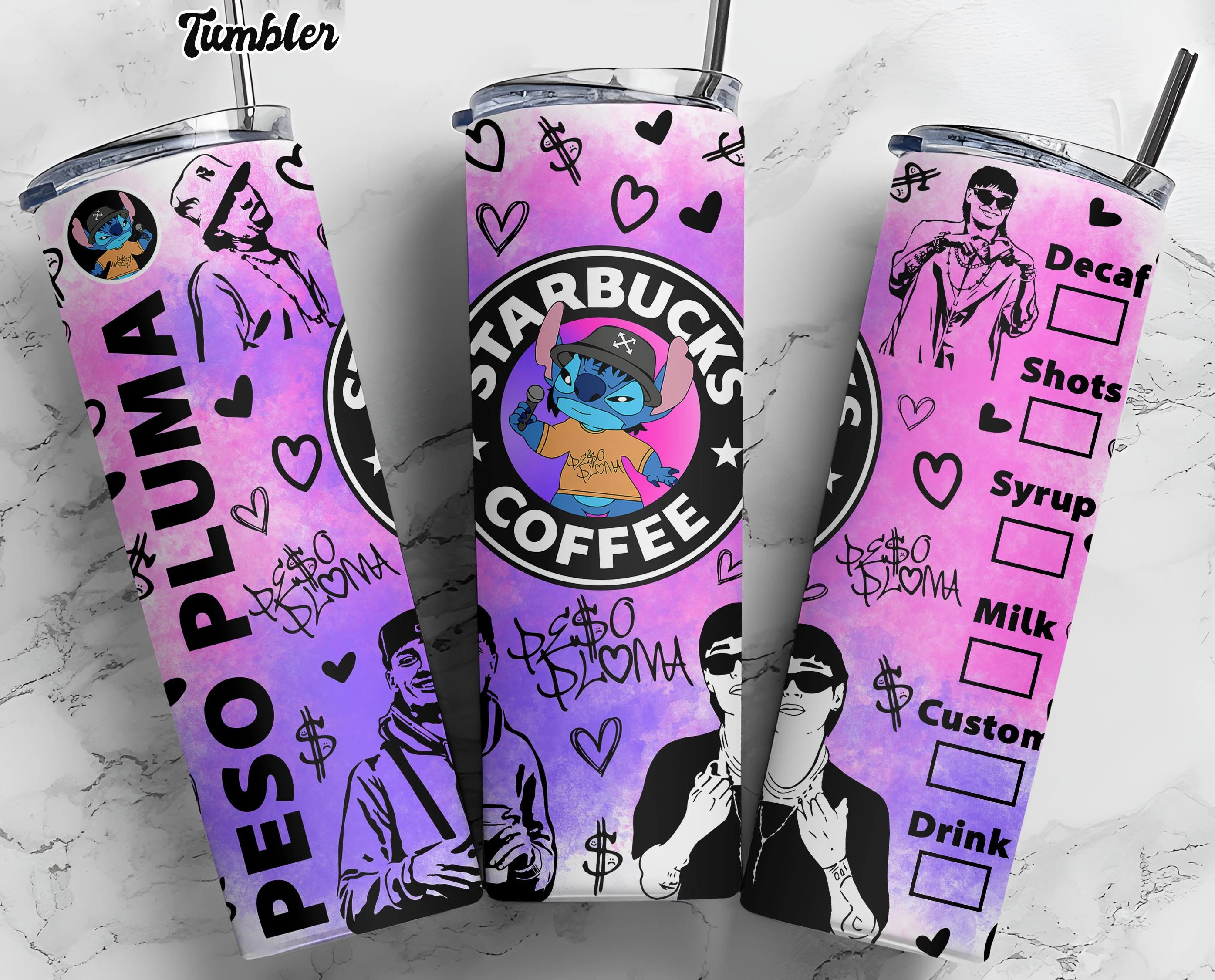 Factory price new fashion Custom cartoon stitch Peso Pluma karol g Sublimation coffee mugs reusable cups