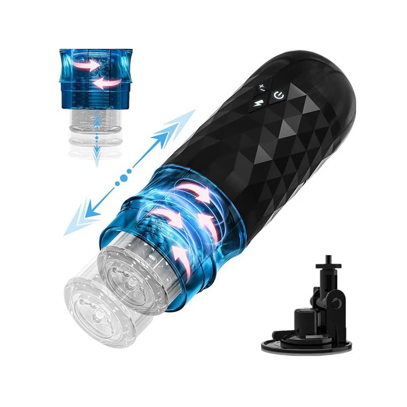 7 Rotating & 3 Thrusting Modes soft silicone Black portable Auto heating Male Masturbators Adult sex Trainer toys for man