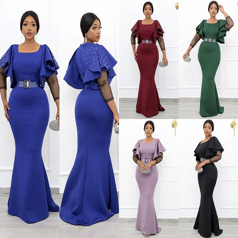 NEW 2022 Beading puffer sleeve bodycon slim fit hip fat size women party dress