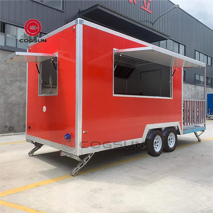 Fast Food BBQ Truck with Fully Equipped Mobile Food Cart Trailer for Fast Food with Fence