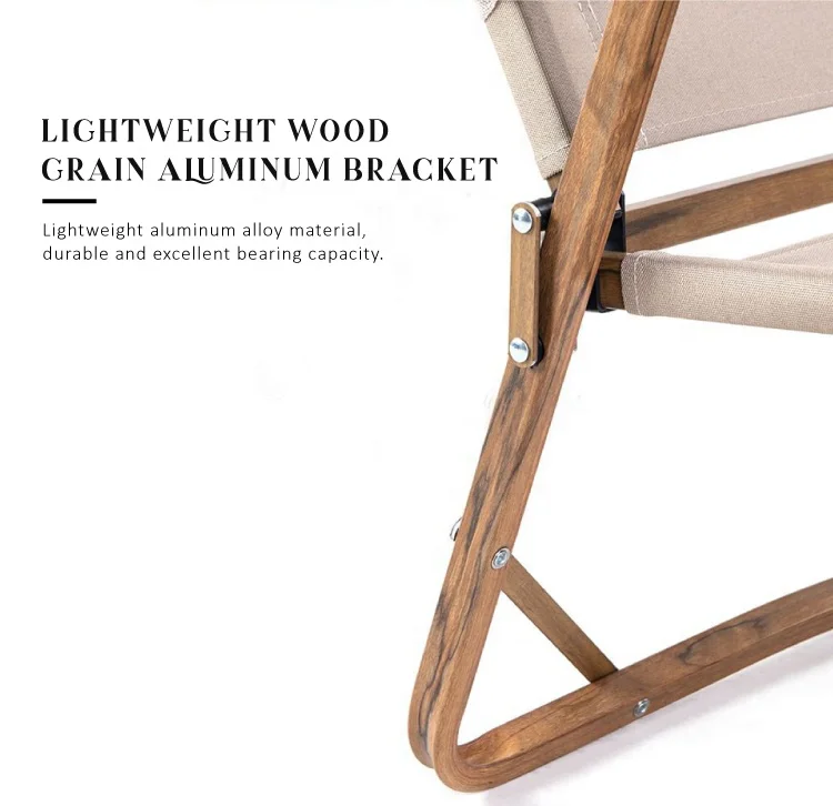 Picnic Portable Cheap Travel Wood Grain Aluminum Low Seat Foldable Lightweight Camping Chair Folding Armrest Outdoor Beach Chair