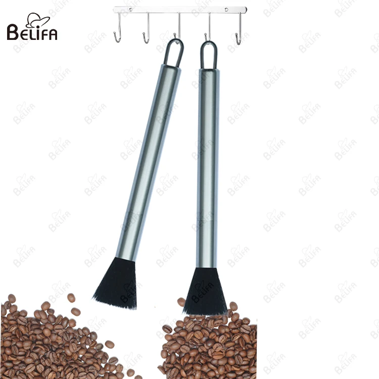 custom private label stainless handle coffee cleanser cleaning tools coffee mill grinder cleaning brush with hook