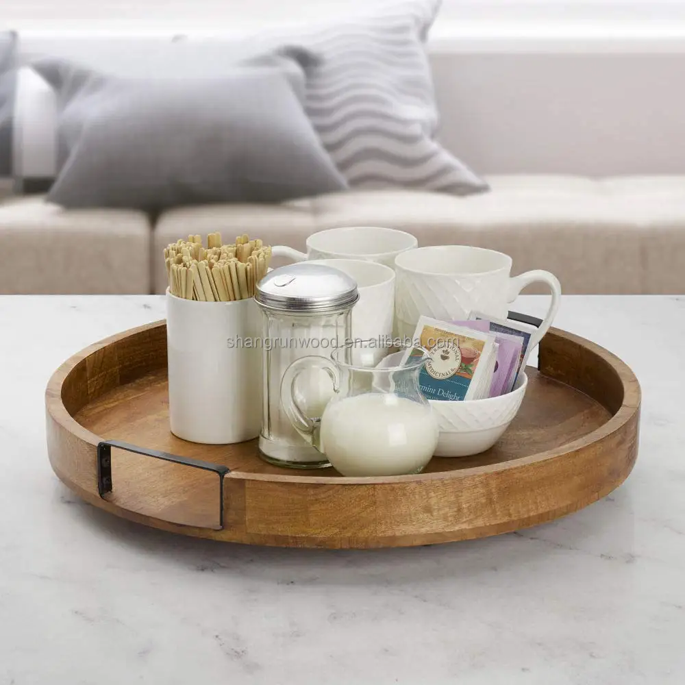 Minimalist Custom Storage Tray Display Round Lazy Susan Serving Tray Round Mango Wood Serving Tray With Handle